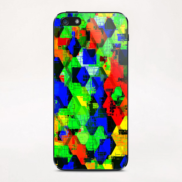 geometric square pattern abstract in green blue red iPhone & iPod Skin by Timmy333