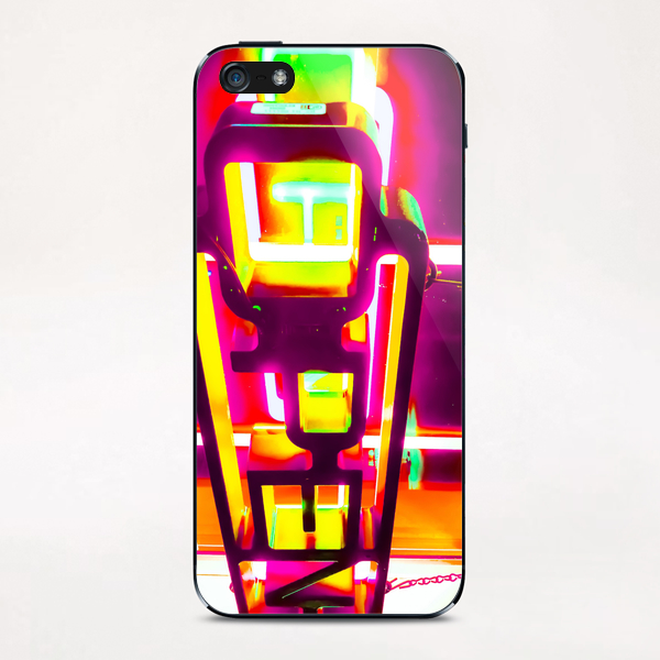 night light with open neon sign in pink yellow green background iPhone & iPod Skin by Timmy333