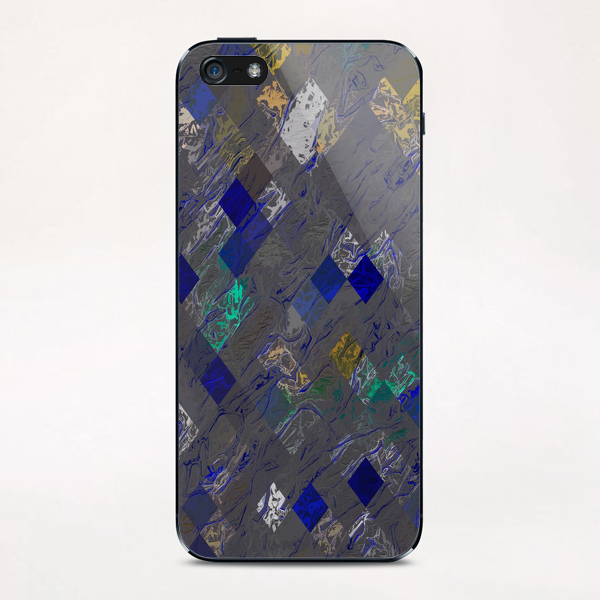 psychedelic geometric pixel square pattern abstract background in blue black yellow iPhone & iPod Skin by Timmy333