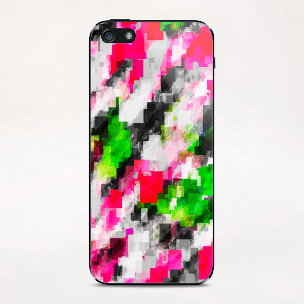 psychedelic geometric square pixel pattern abstract in pink green iPhone & iPod Skin by Timmy333