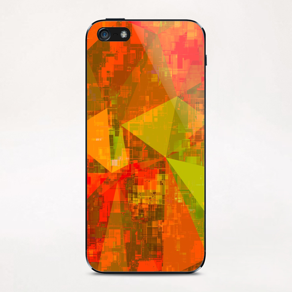 psychedelic geometric triangle pattern abstract with painting abstract background in green brown orange iPhone & iPod Skin by Timmy333