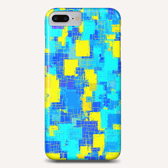 geometric square pixel pattern abstract in blue and yellow Phone Case by Timmy333