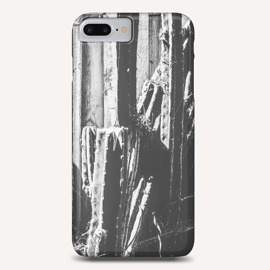 cactus with wooden fence background in black and white Phone Case by Timmy333