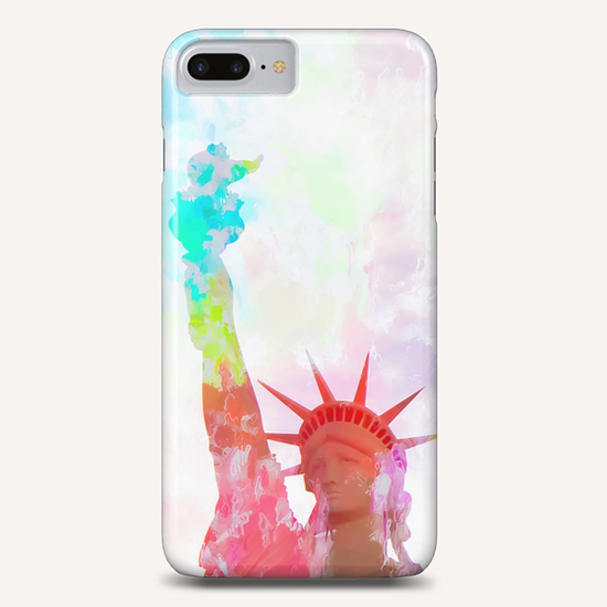 Statue of Liberty with colorful painting abstract background in red pink blue yellow Phone Case by Timmy333