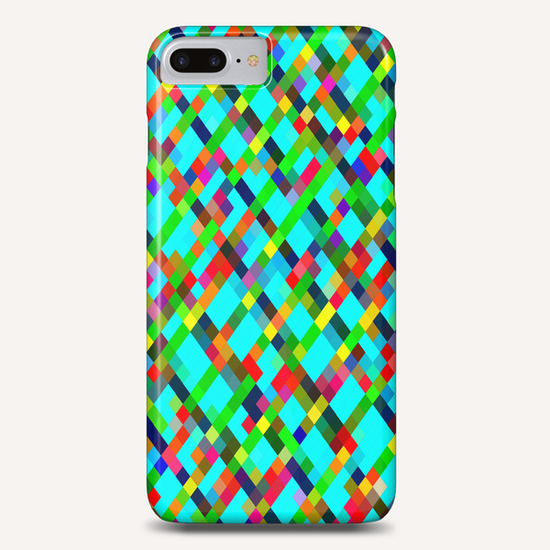 geometric pixel square pattern abstract background in green yellow blue orange Phone Case by Timmy333