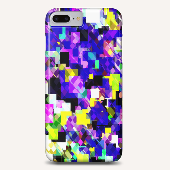 geometric square pixel pattern abstract in blue yellow pink Phone Case by Timmy333