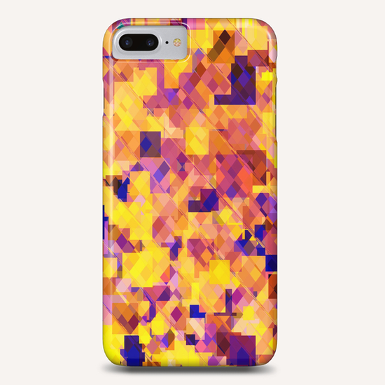 geometric square pixel pattern abstract in yellow blue brown Phone Case by Timmy333