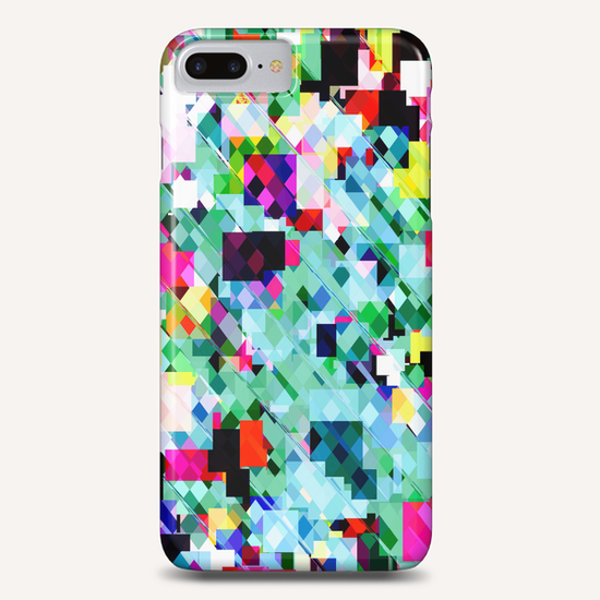 geometric square pixel pattern abstract in green pink blue yellow Phone Case by Timmy333