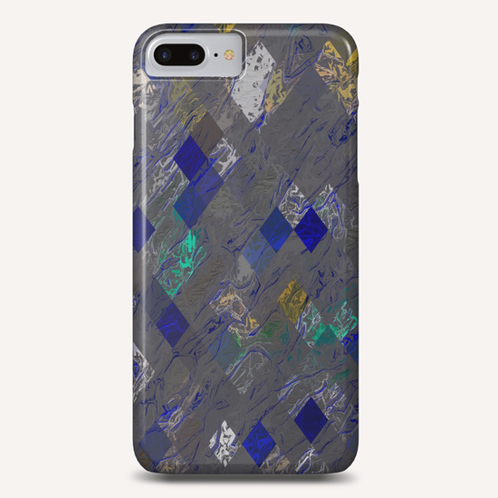 psychedelic geometric pixel square pattern abstract background in blue black yellow Phone Case by Timmy333