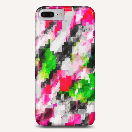 psychedelic geometric square pixel pattern abstract in pink green Phone Case by Timmy333