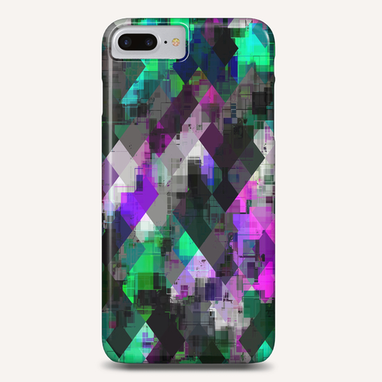 psychedelic square pixel pattern abstract background in green pink blue Phone Case by Timmy333