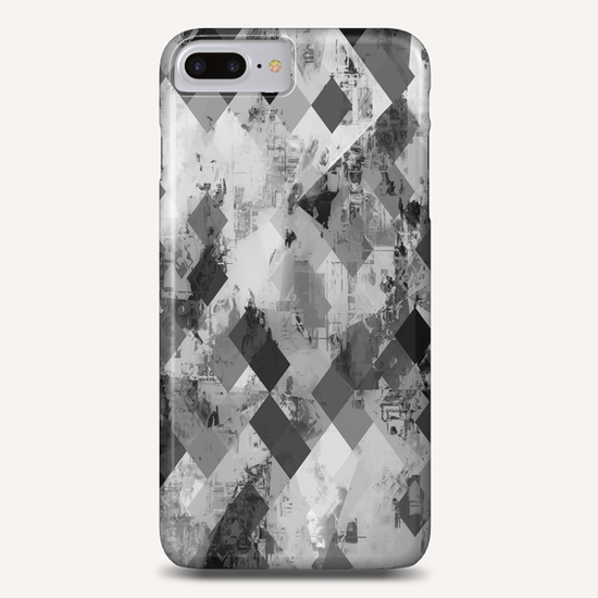 psychedelic geometric square pixel pattern abstract background in black and white Phone Case by Timmy333