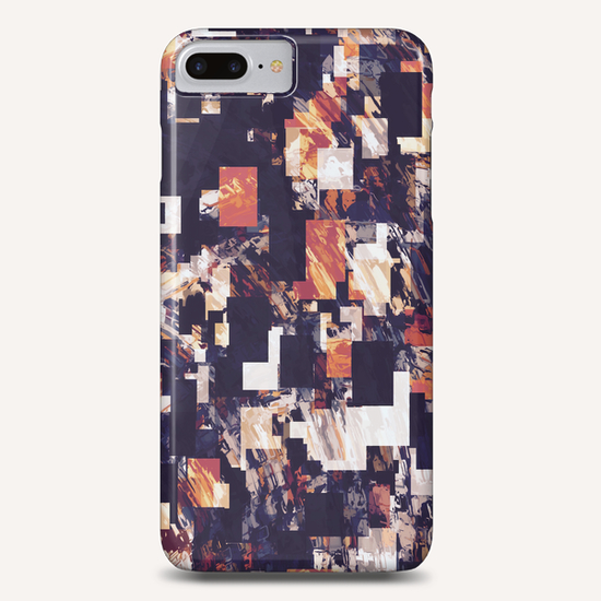 vintage psychedelic geometric square pixel pattern abstract in brown orange black Phone Case by Timmy333