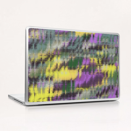 psychedelic geometric abstract pattern in green yellow purple Laptop & iPad Skin by Timmy333