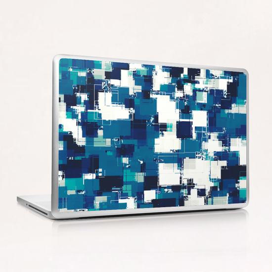 geometric square pattern abstract background in blue Laptop & iPad Skin by Timmy333