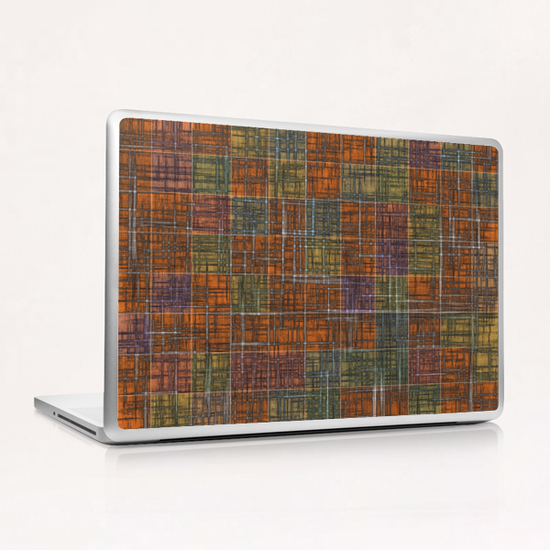 geometric square pattern abstract in orange brown green yellow Laptop & iPad Skin by Timmy333