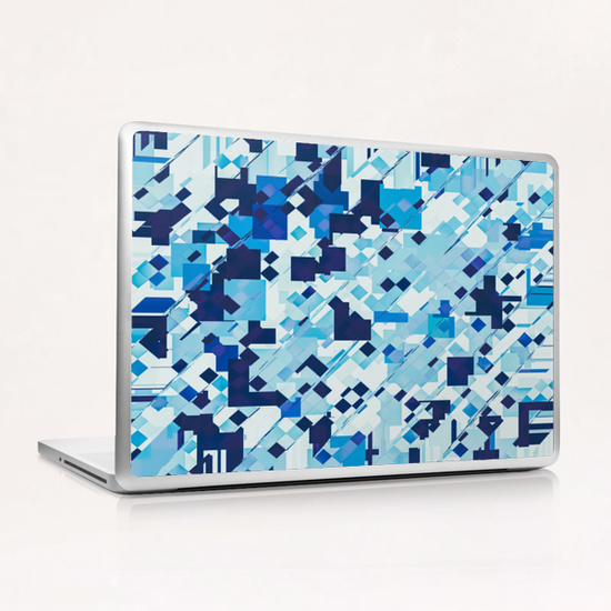 geometric square pixel pattern abstract background in blue Laptop & iPad Skin by Timmy333