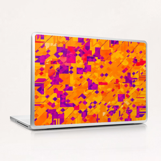 geometric square pixel pattern abstract background in orange purple blue Laptop & iPad Skin by Timmy333