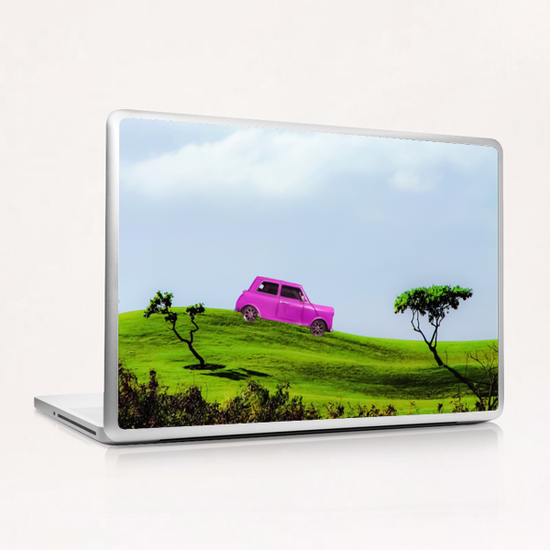 pink classic car on the green mountain with cloudy blue sky Laptop & iPad Skin by Timmy333