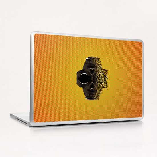 fractal black skull portrait with orange abstract background Laptop & iPad Skin by Timmy333