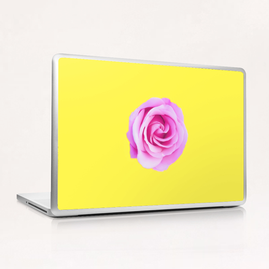 closeup pink rose with yellow background Laptop & iPad Skin by Timmy333