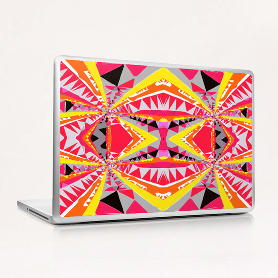 psychedelic geometric triangle polygon abstract pattern in red yellow pink black Laptop & iPad Skin by Timmy333