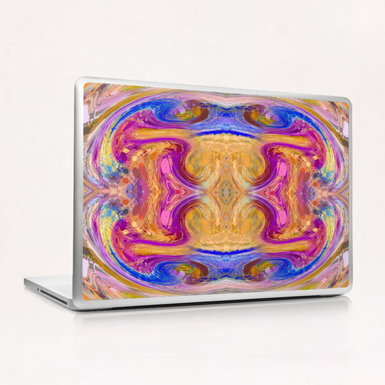 psychedelic geometric symmetry abstract pattern in pink yellow blue Laptop & iPad Skin by Timmy333