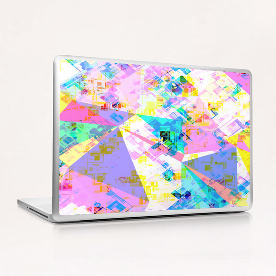 geometric triangle pattern abstract background in pink blue yellow green Laptop & iPad Skin by Timmy333