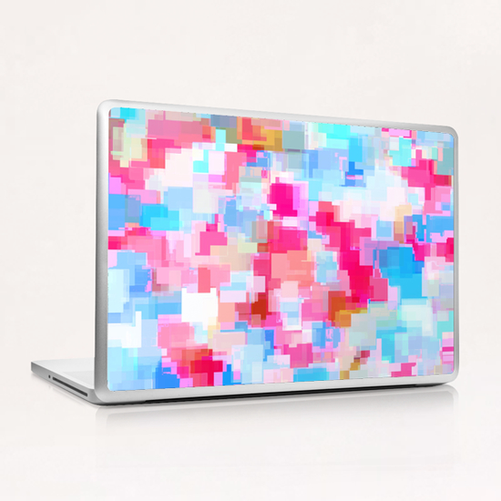 geometric square pattern abstract background in pink and blue Laptop & iPad Skin by Timmy333