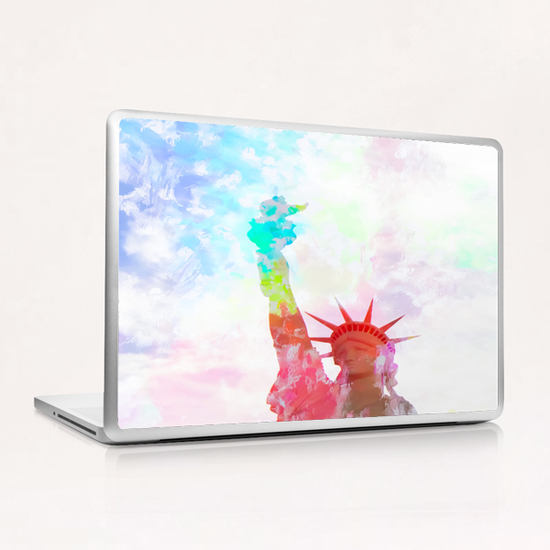 Statue of Liberty with colorful painting abstract background in red pink blue yellow Laptop & iPad Skin by Timmy333