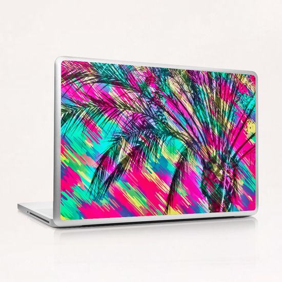 palm tree with colorful abstract background in pink green yellow blue Laptop & iPad Skin by Timmy333