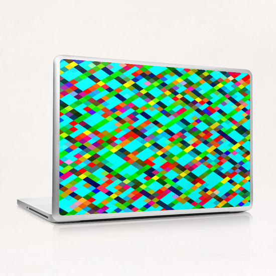 geometric pixel square pattern abstract background in green yellow blue orange Laptop & iPad Skin by Timmy333