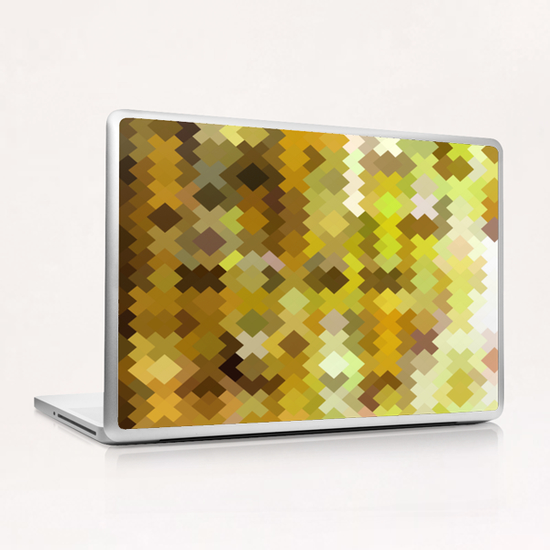 geometric square pixel pattern abstract in yellow and brown Laptop & iPad Skin by Timmy333