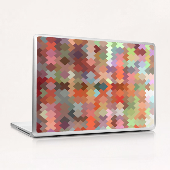 geometric square pixel pattern abstract in orange brown green Laptop & iPad Skin by Timmy333