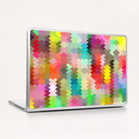 geometric square pixel pattern abstract in red blue green yellow Laptop & iPad Skin by Timmy333