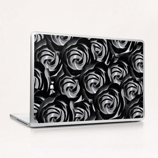 blooming rose pattern texture abstract background in black and white Laptop & iPad Skin by Timmy333