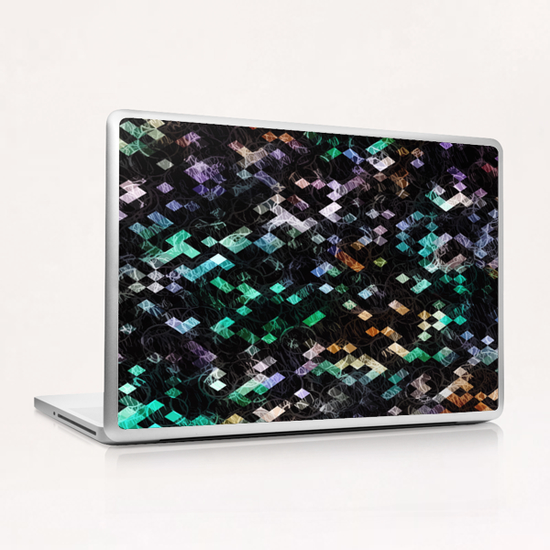 psychedelic geometric pixel abstract pattern in green brown purple black Laptop & iPad Skin by Timmy333