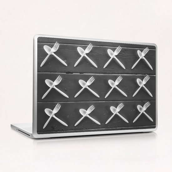 plastic forks and plastic spoons in black and white Laptop & iPad Skin by Timmy333