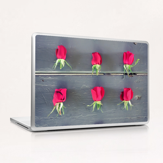 red baby roses on the wooden table Laptop & iPad Skin by Timmy333