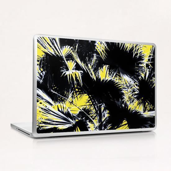 black and white palm leaves with yellow background Laptop & iPad Skin by Timmy333