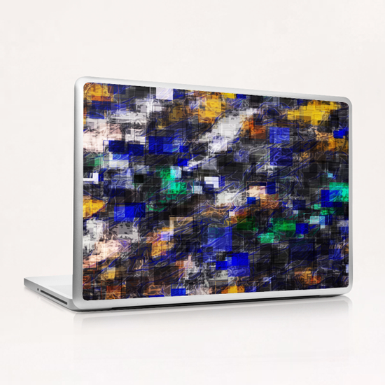 psychedelic geometric square pixel pattern abstract background in blue green brown black Laptop & iPad Skin by Timmy333