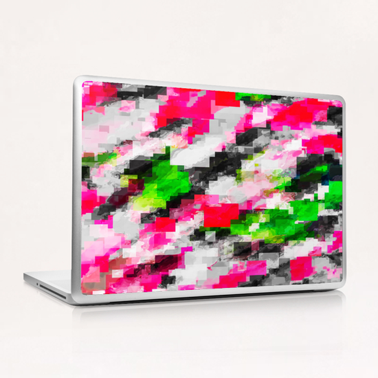 psychedelic geometric square pixel pattern abstract in pink green Laptop & iPad Skin by Timmy333