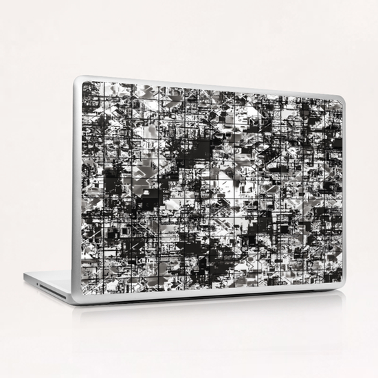 psychedelic geometric square pattern abstract background in black and white Laptop & iPad Skin by Timmy333