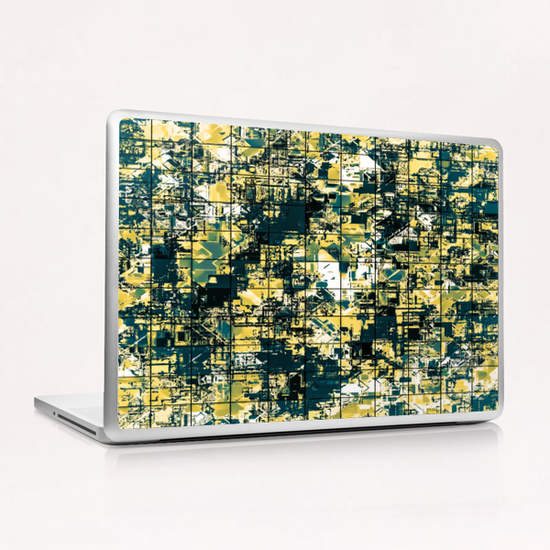 psychedelic geometric square pattern abstract background in green and yellow Laptop & iPad Skin by Timmy333