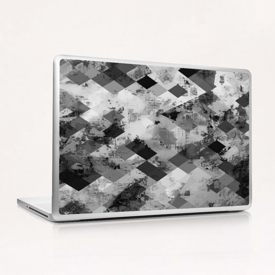 psychedelic geometric square pixel pattern abstract background in black and white Laptop & iPad Skin by Timmy333