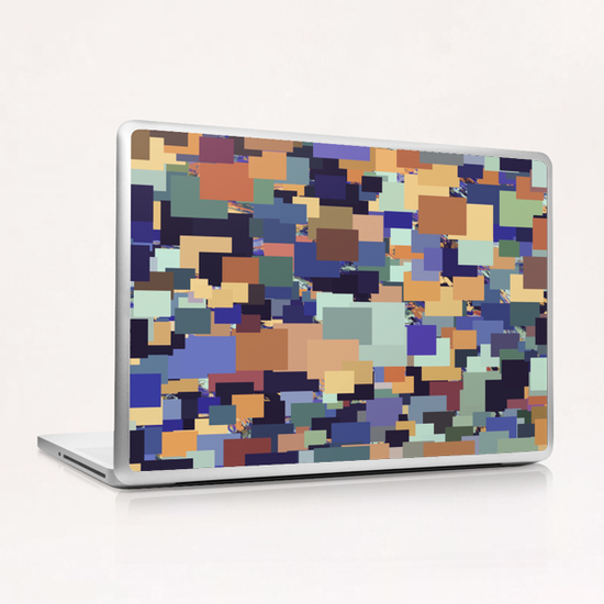 vintage geometric square pixel pattern abstract in brown blue purple Laptop & iPad Skin by Timmy333