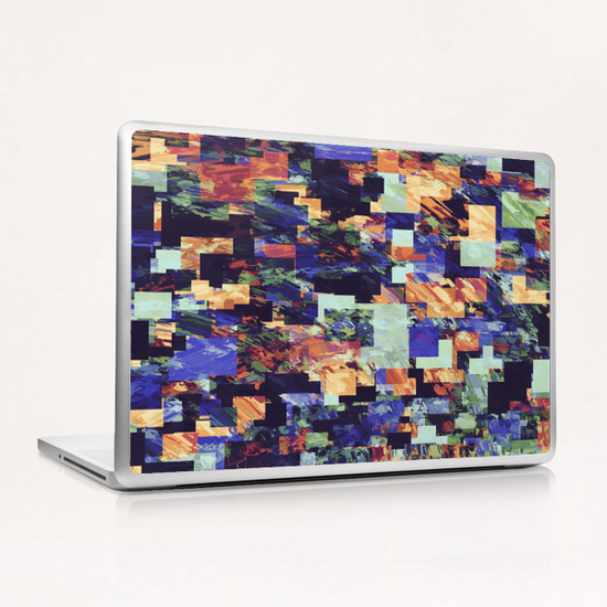 vintage psychedelic geometric square pixel pattern abstract in brown blue purple Laptop & iPad Skin by Timmy333