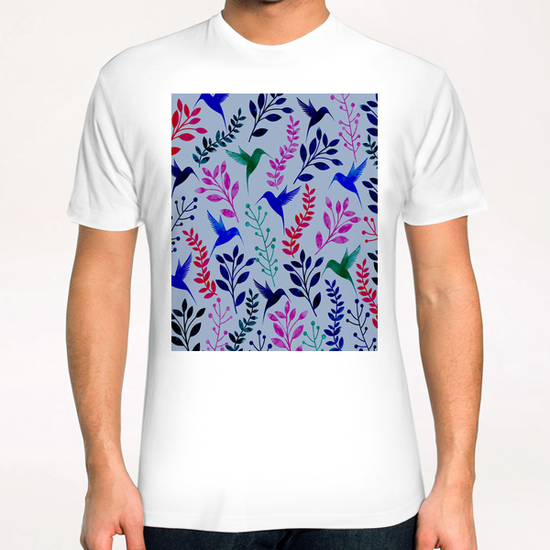 WATERCOLOR FLORAL AND BIRDS X 0.2 T-Shirt by Amir Faysal