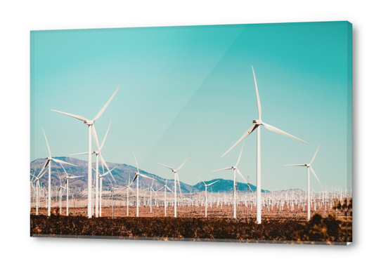 Wind turbine with mountain background in the desert at Kern County California USA Acrylic prints by Timmy333