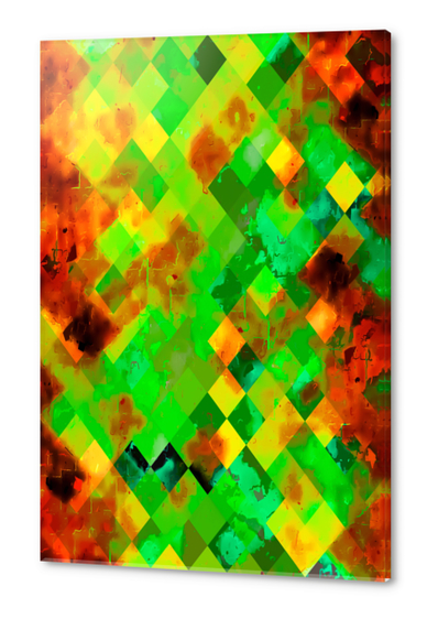 geometric pixel square pattern abstract background in green brown yellow Acrylic prints by Timmy333